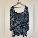 Reformation  Kelli Smocked Long Sleeve Floral Mini Dress in Elyse Navy sz Medium Photo 8