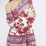 Free People  Mini Dress Sz MED Modern Nomad Off-Shoulder Floral Boho Bell Sleeve Photo 0