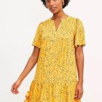 Loft Yellow Floral Dress Ruffle Hem Short Sleeve Size Small Photo 0