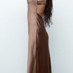 ZARA dress midi maxi satin wedding chocolate brown party cocktail Photo 2