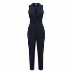Trina Turk  Navy Sleeveless Zip Front Jumpsuit 12 NWT Notched Collar Ponte Knit Photo 1