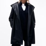 ZARA NWT  Belted Faux Leather Hooded Black Coat Photo 0