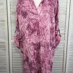 Umgee  Tie-Dye Linen Blend Collared V-Neck Boho Shirt Dress Plum-XL Photo 0