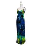 Bailey blue  V-neck Peacock Feather Print Maxi Women's Dress Size Medium Photo 4