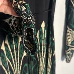 Hale Bob  Black Jewel Green Long Sleeve Dress 100% Silk Rhinestone Boho Artsy Photo 8