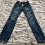 Good American exposed button fly high rise Blue medium wash raw hem Jeans 2/26 Photo 9