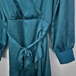 EXPRESS  | Satin Ruffle Hi-Lo Maxi Dress Sleeve Faux Wrap Jewel Dark Teal | XL Photo 6