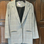 SO  Oversized Plaid Blazer Single Button Womens Size Medium Relaxed Jacket Photo 0