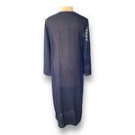 Delaru Boutique Swim Coverup Sheer Navy Longline Duster Cardigan Sequins Detail Blue Size undefined Photo 3