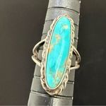 Vintage Unsigned Handcrafted Sterling Silver Oval Turquoise Ring Size 4 4g. Blue Photo 0