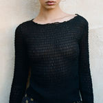 Realisation Par RÉALISATION Chloé Long Sleeve Shirred Silk Top, Black, XS Photo 0