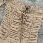 Forever 21  ruffle coquette off the shoulder bodysuit blouse beige tan small Photo 1