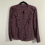 Madewell Women's Purple Plaid Ruffle Front Button Up Blouse Size S Photo 1