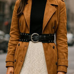 Vintage Olga Santini Wide Statement Belt S Leather Corset Style Waist Cinching Black Photo 0