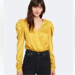 WAYF Sav Yellow Gold Snake Print Bodysuit Low Cut Long Puff Sleeve Medium New Photo 4