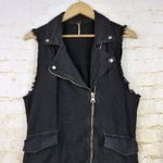 Free People  Vest Womens XS Black Denim Moto Long Relax Frayed Rock Goth OB663677 Photo 4