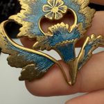MMA 1985 Metropolitan Museum OfArt Blue Enamel Gold Tone Flower Brooch Pendant Photo 9