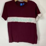 Adidas  Burgundy T Shirt Felted Spellout Sz Small Photo 4