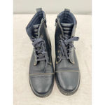 Clarks Navy Blue Whistle Bea Ankle Boot Lace Up + Zip Quilted Plaid Preppy Sz 9 Photo 3