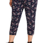 Torrid  Sz 0 Plus Floral Crop Pants‎ Blue Capri Boho Whimsy Sport Romantic Artsy Photo 0