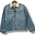 Levi's  Women's Sherpa Denim‎ Jacket Size L Bomber Trucker Grunge Americana Retro Photo 0