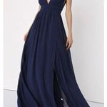 Lulu's Heavenly Hues Elegant Navy Blue Sleeveless Maxi Dress Slit Size Small Photo 2