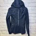 Lululemon Jacket Navy Blue Black Foil Floral Zip Up Removable Hood Size 2 Photo 11