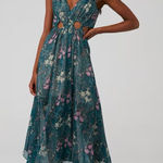 Elliatt  kristen green floral ruffle detail‎ maxi cut out dress Small Photo 0
