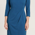 Calvin Klein Teal Ruched Pleated Front Stretch Crepe Sheath Dress Size 6 Photo 0