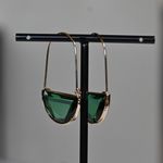 Elegant Teal Blue Green Gold Hoop Statement Earrings great gift new modern Photo 1