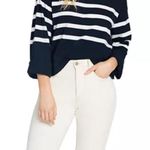 FAHERTY Cotton Sport Jersey Tee Strriped Navy White Size Medium Flared Sleeve Blue Photo 0