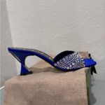 Gucci Galactica Blue Satin Crystal Slide Sandals 65mm Size 37 NIB Photo 4