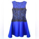 Tadashi Shoji dress pintuck neoprene lace black blue fit and flare sleeveless Photo 1