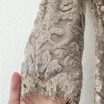 Tadashi Shoji  Embroidered Sequin Lace‎ Sand Beige Cocktail Dress Size 12 Photo 4