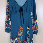 Aryeh Teal Retro Floral Knit Sweater Dress Small Colorful #festival Photo 0