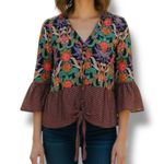 Maeve by Anthropologie Women’s Carter Floral Bell Sleeve Tie Front Blouse Size 4 Photo 0