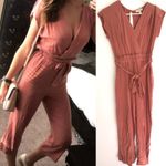Monteau  Rose Pink V-Neck Surplice Short Sleeve Belted Wide Leg Jumpsuit Small S Photo 1