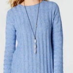 J Jill Fringe Knit Button Back Marled Tunic Sweater Blue Medium Photo 0