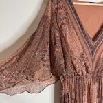 Massimo Dutti Dress Womens 8 Rust Floral Boho Maxi V Neck Sheer Lined Flowy Photo 3