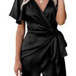 Dress Forum  Woman Size Large Black Flutter Sleeve Mini Wrap Dress Casual elegant Photo 0