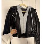 BLANK NYC  Hoodie Faux Leather Motorcycle Jacket Black Grey Photo 3