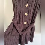 Carolyn Taylor chocolate brown button front cable knit cardigan with belt Photo 3