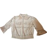Kate & Mallory Beige Jacket Womens Medium Ruffle Sleeve Zip Up Collared Photo 1