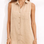 Cloth & Stone Sleeveless Button Front Shirt Dress Tan Linen Blend Size S Photo 0