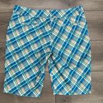 GG Blue High Rise‎ Bermuda Stretch Golf Shorts Blue Plaid Size 12 Photo 2