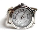 Vintage Avon Mother Of Pearl Face White Leather Band New Battery Watch Silver Photo 1