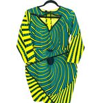 Asymmetrical African Print Yellow & Blue Long Sleeve Dress with Front Cutout Size M Photo 0