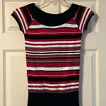 Iz Byer NWOT Sweater Black Red Grey Stripe Boat Neck Small Photo 0