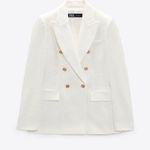 ZARA blazer jacket textured double breasted white golden buttons office casual Photo 4