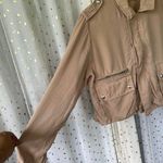 BLANK NYC Women's Beige Lightweight Utility Moto Cargo Crop Zip Up Snap Jacket M Photo 2